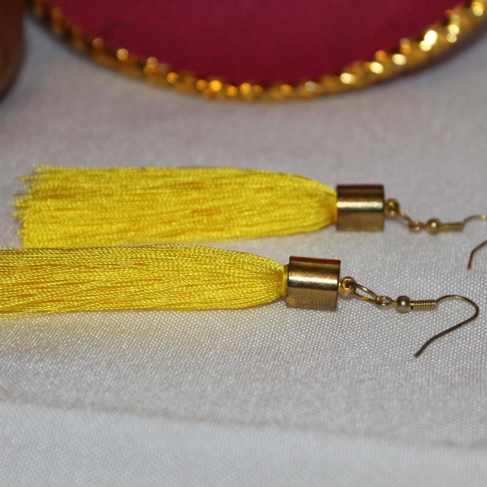 Small Lemon Handmade Tassel Earrings - Picture 3 of 3